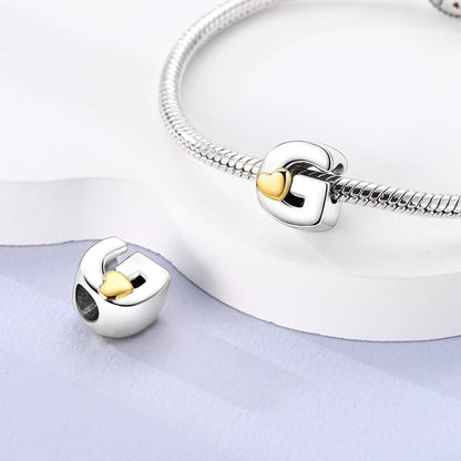 Women 925 Sterling Silver Charms A-Z Heart Letters Beads Pendant for Bracelets Women Fit Pandora Bracelets Hypoallergenic Beads - color: G
