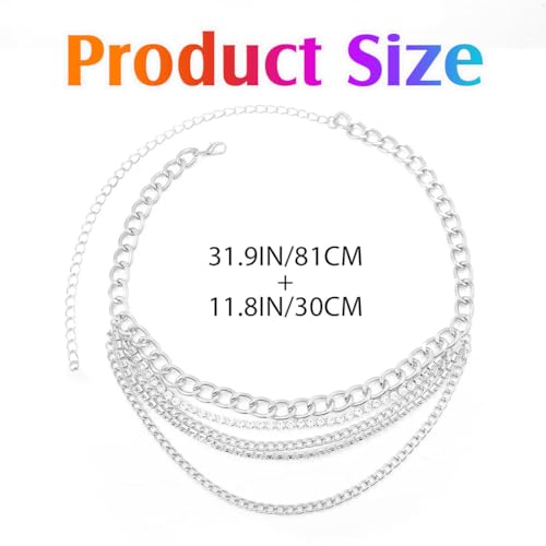 Rhinestone Chain Belt Gold Sparkly Waist Chains Fashion Body Chain Jewelry for Women - color: Silver