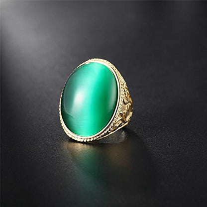 Daesar Stainless Steel Rings for Men Oval Red Green Opal Stone Promise Ring Yellow Gold - color: Green