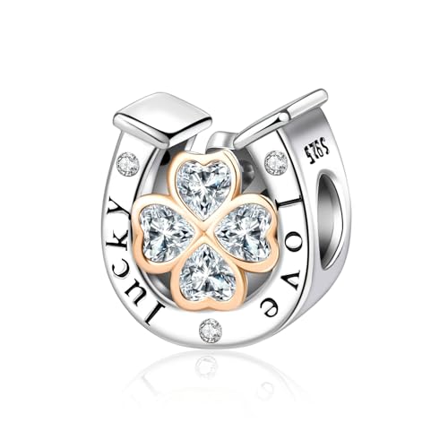 Bible Family Mom Wife Love Heart Dangle Charm 925 Sterling Silver Charms fits Bracelets and Necklace Pendant Bead Charms Jewelry Present for Women Family Friends - style: Four Leaf Clover Horseshoe Lucky Charm