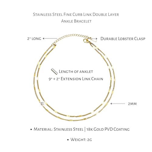 Stainless Steel Chain Ankle Bracelet for Women Adjustable Waterproof Anklet - color: Gold / Double Layer Fine Curb