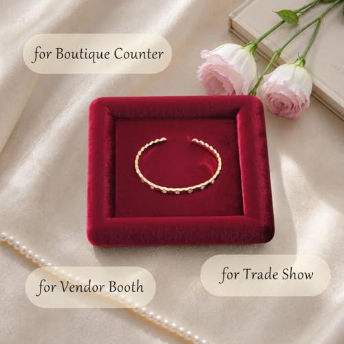 Velvet Jewelry Display Tray for Ring Earrings Necklace Bracelet Flat Tray - color: Red, size: 5.12 × 5.12 in