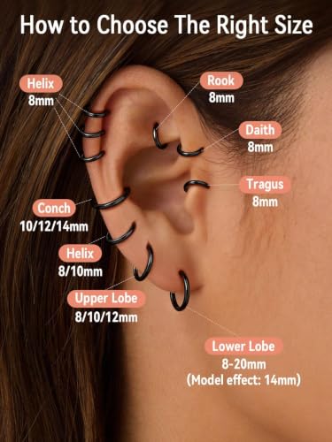 FaithHeart Solid 925 Sterling Silver Small Huggie Hoop Earrings for Women | Silver/Black/Gold/Rose Gold Small Hoop Earrings, Hypoallergenic Lightweight Cartilage Huggie Earrings, Gift Box - color: 01. Blank-Black, size: 18mm