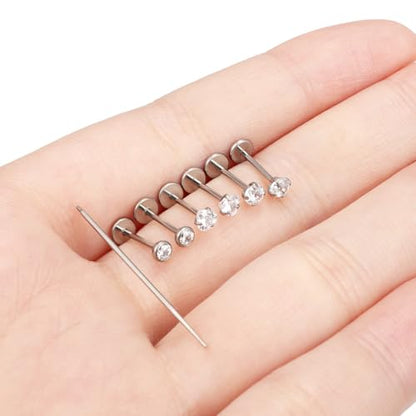 20G 18G 16G F316 Titanium Flat Back Nose Rings Studs Hypoallergenic Screw on Tragus Helix Cartilage Earrings Stud Piercing Jewerly for Women Men Bars 6mm - style: 20G Flat Back Nose Studs-bars 8mm
