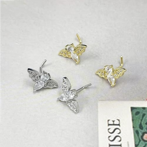 20G Bat L-Shaped Nose Rings for Women Girls Stainless Steel Cubic Zirconia Bat Nose Studs Sparkling Nose Piercing Jewelry - color: Silver