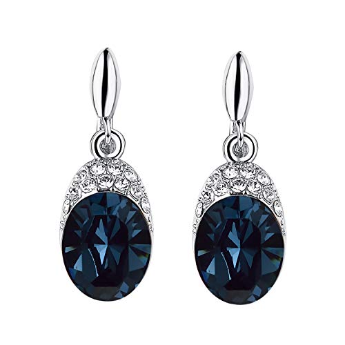 Yoursfs Wedding Clip on Earrings For Women 18K Gold Plated Halo Big Austrian Crystal Dangle Earring Birdal Jewelry - color: Blue