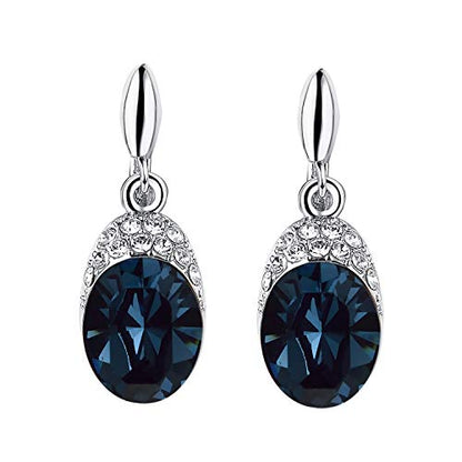 Yoursfs Wedding Clip on Earrings For Women 18K Gold Plated Halo Big Austrian Crystal Dangle Earring Birdal Jewelry - color: Blue