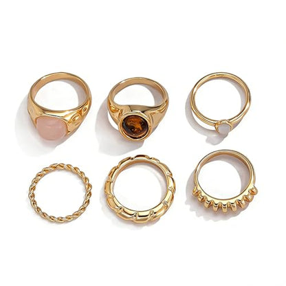 Gold Rings for Women Non Tarnish Boho Stackable Adjustable Open Rings Set Finger Knuckle Stacking Ring Packs Jewelry Gift - color: Gold Chunky Stackable Rings 6Pcs