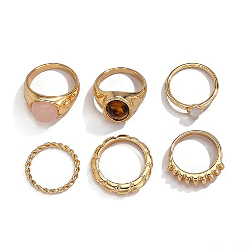 Gold Rings for Women Non Tarnish Boho Stackable Adjustable Open Rings Set Finger Knuckle Stacking Ring Packs Jewelry Gift - color: Gold Chunky Stackable Rings 6Pcs