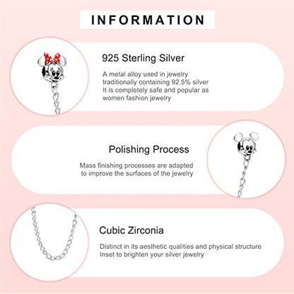MITSOKU 925 Sterling Silver Charms for Bracelets Necklaces Animal prototype Pendant Safety Chain Dangle Pendants Beads Christmas Day Charms Jewelry Gift for Women - style: Cartoon Mouse&Safety Chain