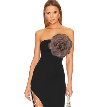 10inch Extra Large Flower Brooch Pin for Women Fashion Dainty Organza Satin Fabric Big Camellia Brooches Lapel Pins Wedding Dance Party Dress Accessories Exaggerated Jewelry Gift - color: 10 inch Brown