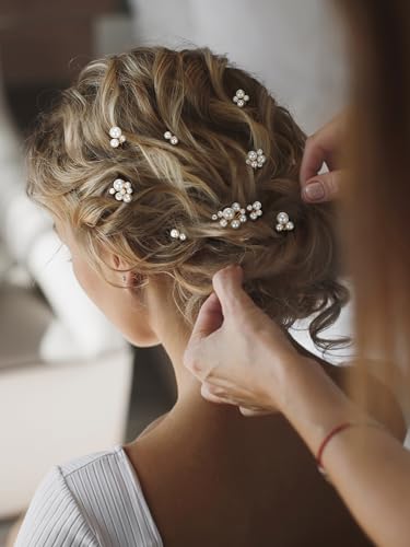 SWEETV 9Pcs Bride Hair Accessories Pearl Wedding Hair Pin Bridal Piece Clip | Leaf Bridal Hair Piece Vintage Hair Headpiece Leaf Hair Clips Jewelry for Women Bridesmaids Brides Flower Girls Hair Pieces - color: Set-D-Gold