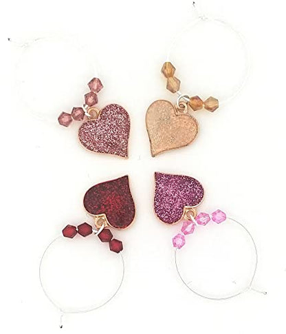 Pixie Heart Wine Glass Charms, 4 Piece Set – Heart-Shaped Stemware Drink Markers, Wedding Party Favors & Wine Lover Gift