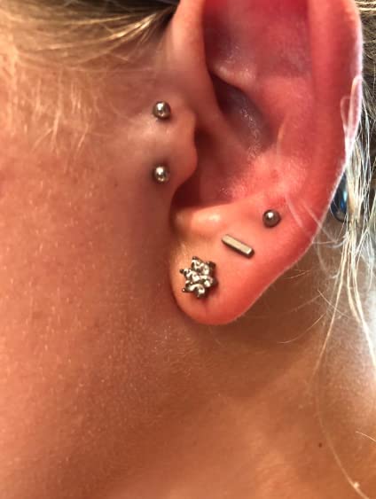 Briana Williams 6pcs Stainless Steel Rook Daith Earrings Belly Lip Ring Eyebrow Studs Cartilage Tragus Cubic Zirconia Barbell Body Piercing 8mm (5/16") - color: 3 -Rose Gold
