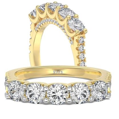 Half Eternity Ring 5A Cubic Zirconia Wedding Band for Women 925 Sterling Silver/Yellow Stacking Ring Size 5-10 - color: Yellow
