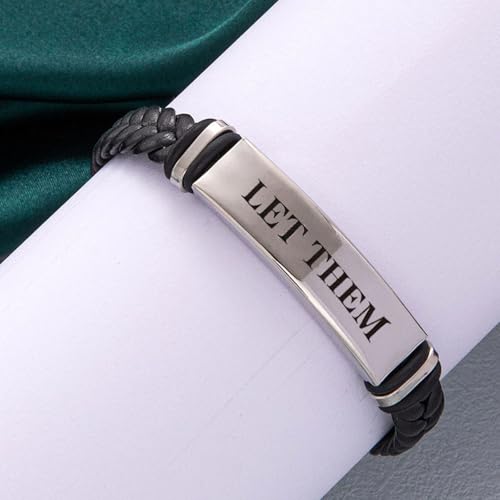 Let Them Infinity Leather Bracelet, Self Worth Motivation Bracelet Stainless Steel Black Braided Leather Bangle Bracelets Handmade Engraved Inspirational Friendship Jewelry Gift for Men - style: Silver