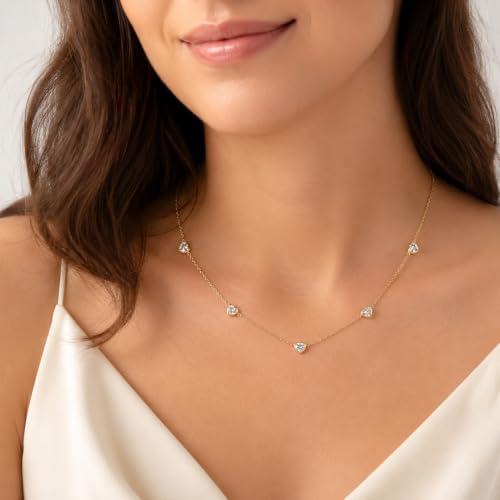 Dainty Silver Gold Necklaces for Women Cute Station Choker Simulated Diamond Necklace Simple Layering CZ Necklace Trendy Jewelry Gifts - color: Gold, style: Heart