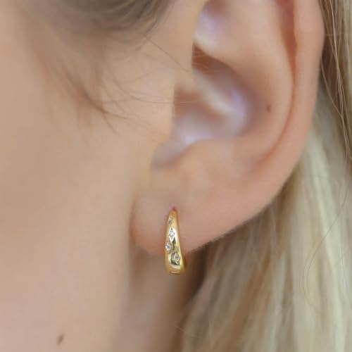 Gold Opal Huggie Earrings for Women, Minimalist Small Hoop Earrings with Zircons - color: gold star