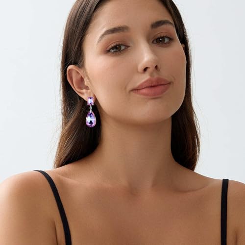 Crystal Heart Teardrop Dangle Earrings for Women Hypoallergenic Multicolor Cubic Zirconia Drop Earrings for Wedding Prom Party Daily Wear - color: Teardroppurple