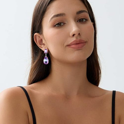 Crystal Heart Teardrop Dangle Earrings for Women Hypoallergenic Multicolor Cubic Zirconia Drop Earrings for Wedding Prom Party Daily Wear - color: Teardroppurple