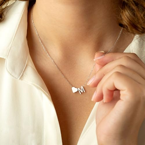 Turandoss Heart Initial Necklace for Women Teen Girls - 18K Gold Plated Letter A-Z Pendant Necklace Dainty Heart Necklaces Tiny Initial Necklaces Birthday Gifts for Women Jewelry - color: Silver, style: C
