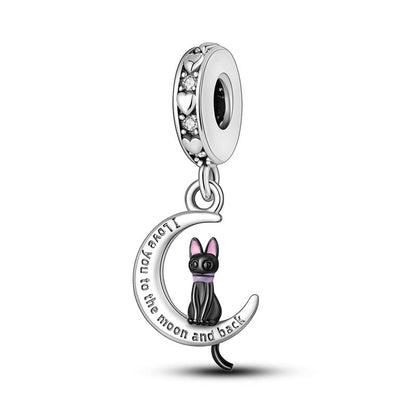 Vegas Safety Chain Sun Birthday Mom Camera Dog God Psalm Bead Pendant 925 Sterling Silver Dangle Compatible With Pandora Moments Charm Bracelet - style: Love You To The Moon And Back Black Cat Moon