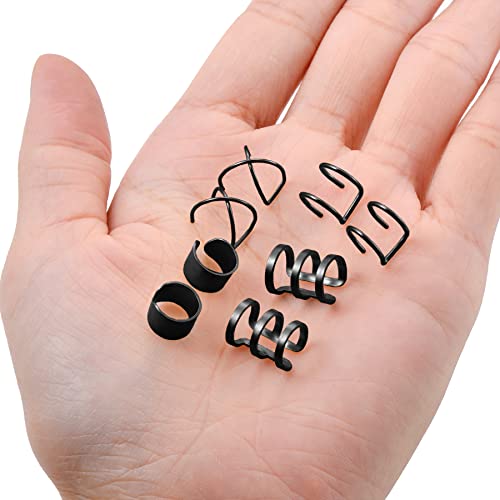 4-10 Pairs Stainless Steel Ear Cuff Helix Cartilage Clip On Wrap Earrings Fake Nose Ring Non-Piercing Adjustable - color: F1:10 Pairs, Silver&Black Tone