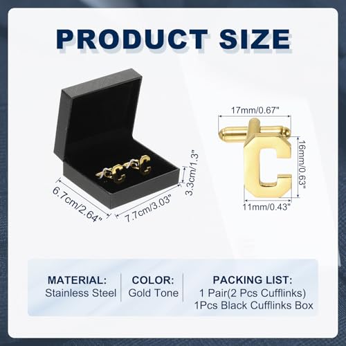 PATIKIL Initial Cufflinks, Classic Alphabet Stainless Steel Men Cuff Links 26 Letters A-Z with Box for Men Father Husband Weddings Gift Business Birthday - style: Letter C