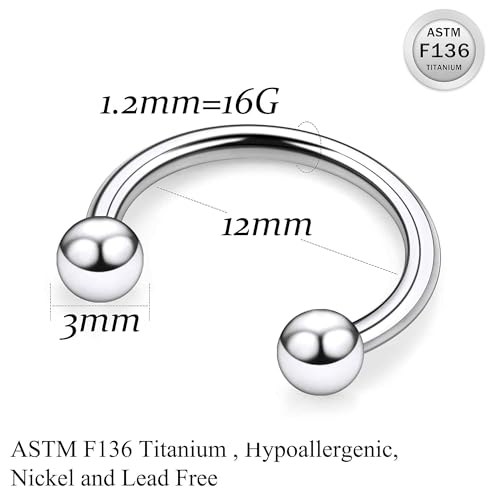 20G 18G 16G 14G 12G Horseshoe Nose Ring Titanium Septum Rings Piercing Jewelry Cartilage Conch Helix Rook Lip Tragus Earring Hoop Eyebrow Retainer For Women Men 6mm 8mm 10mm 12mm 14mm 16mm 19mm - size: Ball: 16G - 12MM
