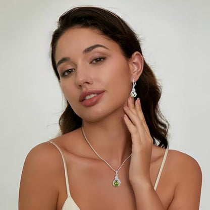 925 Sterling Silver Infinity Teardrop Earrings for Women | Lwsary Dangle Drop Leverback Earrings, Pear Shaped Birthstone Jewelry for Her - color: Olive Green