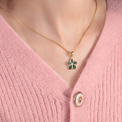 CiNily Opal Leaf/Flower Pendant Necklace for Women Silver Plated Jewelry Gift - color: Flower-Black