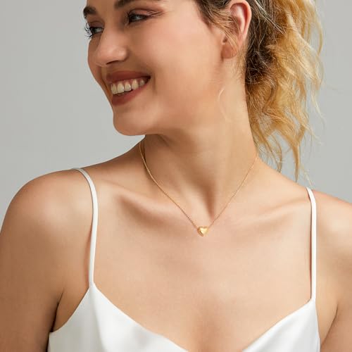 Zeffy Dainty Gold Heart Necklace for Women Trendy 14K Gold/Silver Plate Cute Heart Pendant Choker Necklaces Gold Love Heart Chain Necklace for Women Dainty Gold Jewelry Gifts for Women - style: Tiny Puffy Heart Necklace-Gold