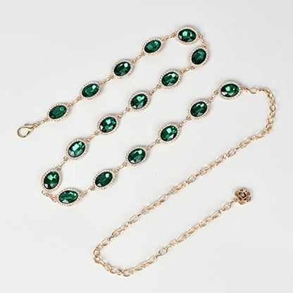 ILuvatar Green Glass Diamond Chain Belt - Metal Women's Western Style Dress Belt - color: Green-s1