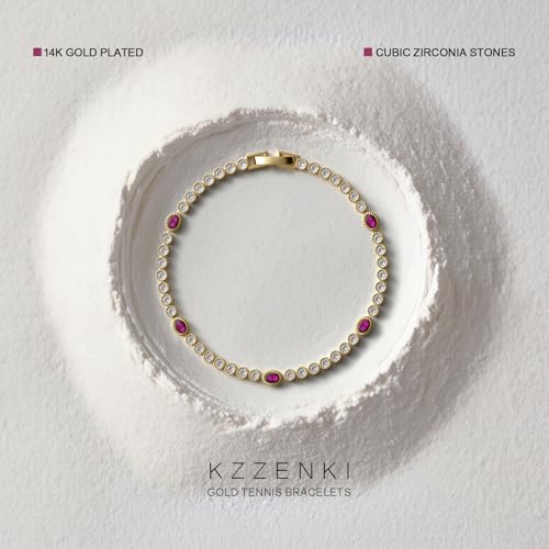 Gold Bracelets for Women, 3mm Cubic Zirconia Tennis Bracelet 7 Inch Gold Jewelry - color: Red