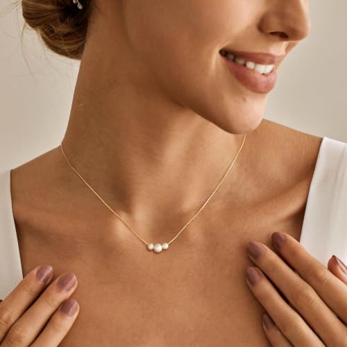 Pearl Necklaces for Women Trendy,Dainty Pearl Pendant Necklace | 14k Gold Plated Elegant Pearl Necklace,Simple Pearl Pendant,Dainty Gold Jewelry,Waterproof Summer Bridal Wedding Accessories - color: GOLD-2