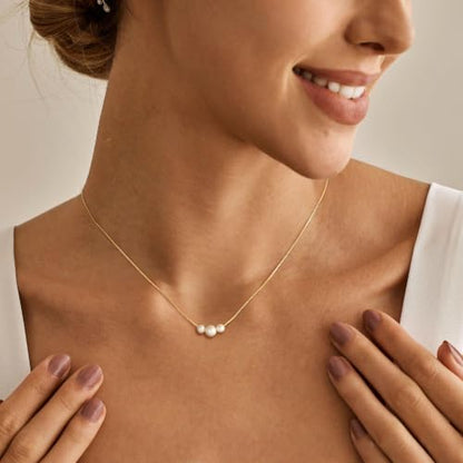 Pearl Necklaces for Women Trendy,Dainty Pearl Pendant Necklace | 14k Gold Plated Elegant Pearl Necklace,Simple Pearl Pendant,Dainty Gold Jewelry,Waterproof Summer Bridal Wedding Accessories - color: GOLD-2