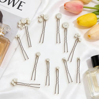 12Pcs Bridal Pearl Hair Clip, Wedding Hair Accessories for Party, Various Styles Handmade Pearl Decorations Supplies, Wedding Pins for Bridesmaid Bride
