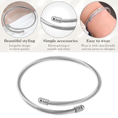 Jewelers Stainless Steel Cable Wire Open Cuff Adjustable Size - color: Silver