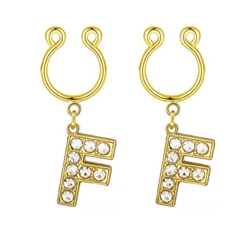 2Pcs Fake Nipple Rings Name Initial Letter Nipple Clamps for Women Non Piercing Beginner Cubic Zirconia Non Piercing Nipple Jewelry - color: F