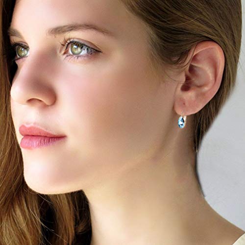 Austrian Crystal Teardrop Leverback Drop Earrings for Women | 14K Gold-Plated Finish, Sparkling Pear Stone, Smooth Bezel Frame, Secure Leverback Closure, Dainty Day-To-Evening Style - color: Aquamarine