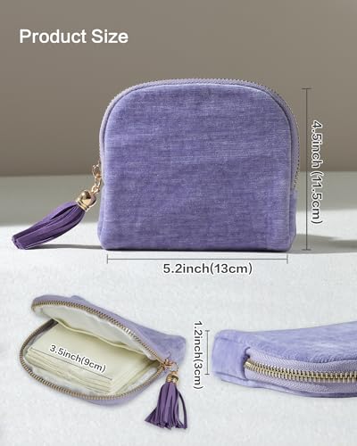 Travel Jewelry Pouch, 5-Layer Velvet Pouch, Light Purple | Anti-Scratch, Tangle-Free, Bracelets Earrings Necklaces, YKK Zipper Tassel, Chenille Velvet, Travel Jewelry Case, Gift - color: Light Purple