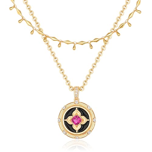 VALLOEY ROVER Gold Clover Necklace, Layered Necklaces for Women 14K Gold Plated Dainty Clover Pendant Necklace Set Link Chain Choker Necklaces Stackable Simple Gold Jewelry for Women