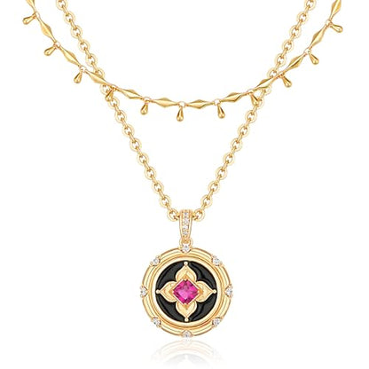 VALLOEY ROVER Gold Clover Necklace, Layered Necklaces for Women 14K Gold Plated Dainty Clover Pendant Necklace Set Link Chain Choker Necklaces Stackable Simple Gold Jewelry for Women