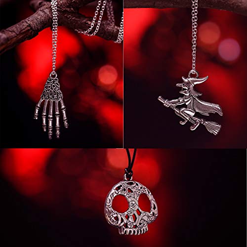 Hicarer 80 Pieces Antique Silver Pendants Gothic Charms Halloween Charms Pendants Jewelry Making Accessory for DIY Necklace Bracelet - style: Skull