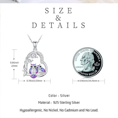 Heart Animal Necklace 925 Sterling Silver Cute Animal Pendant Jewelry Birthday Gifts for Women Girlfriend Mom Animal Lovers - style: 5-2 Owl