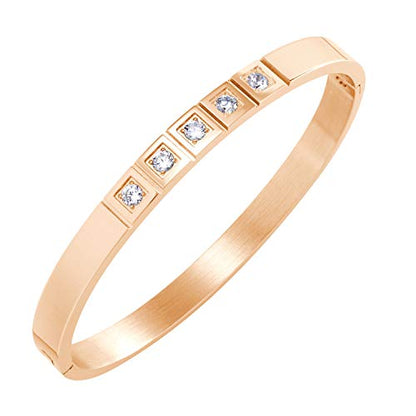 555Jewelry Stainless Steel CZ Cuff Hinged Bangle Bracelet for Men & Women - color: Rose Gold