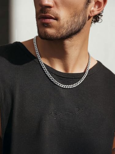 Stainless Steel Mens Cuban Link Chains, Daily Wear Hip Hop Miami Necklace | 3/6/9/12mm Silver/Gold Plated/Black necklace with Gift Box, No Tarnish, Sweatproof & Waterproof, Hypoallergenic Men Chains - color: 6mm-stainless, size: 22 inch