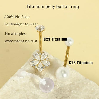 TIANCI FBYJS 3pcs G23 Titanium Pink Belly Button Rings Internally Threaded 10mm Clicker Reverse Curved Hoop Navel Barbell Piercing Jewelry CZ Belly Rings for Women Men - color: gold set 1