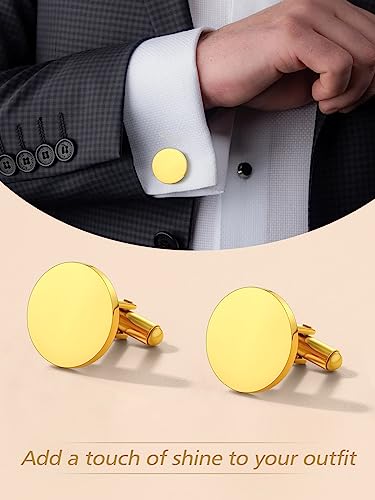 FindChic Stainless Steel Round Cufflinks with Custom Text/Picture/Monogram Letters 18K Gold Plated/Black Color for Men Groom Suits Shirts, with Gift Box - style: 01. simple round (gold plated)