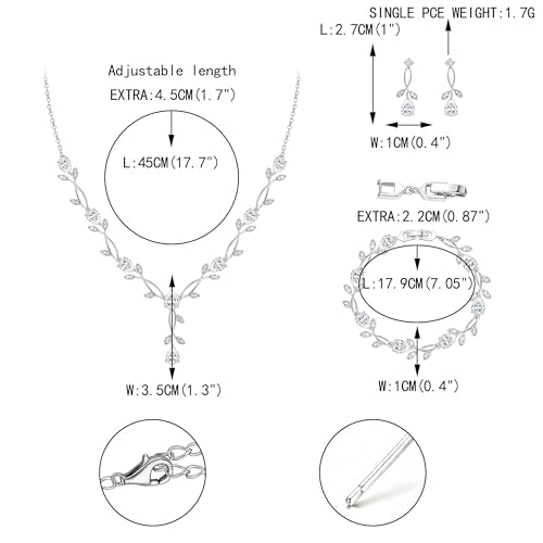 EVER FAITH Cubic Zirconia Pearl Leaf Bridal Jewelry Set for Bride Women | White Wedding Prom Necklace Dangle Earrings Bracelet, for Bridesmaid - color: CZ_Clear Silver-Plated-Brass